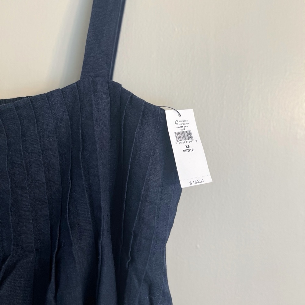 NWT Bananna Republic Factory Linen-Blend Drapey Midi Dress - Navy - XSP - Picture 4 of 6